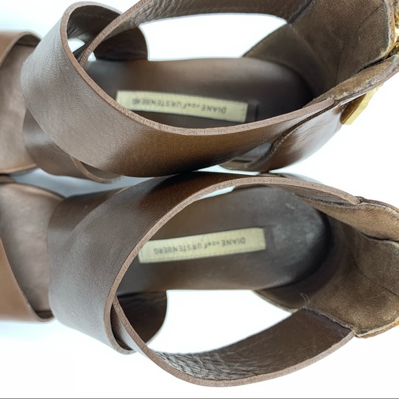 Diane Von Furstenberg Opal Brown Leather Wooden Wedges! size 7M! Worn Only Once! - Picture 9 of 16